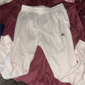 Adidas Women's Cream Joggers with Blue Logo